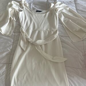 PrettyLittleThing Cream/ off white Midi Dress with Tie Waist